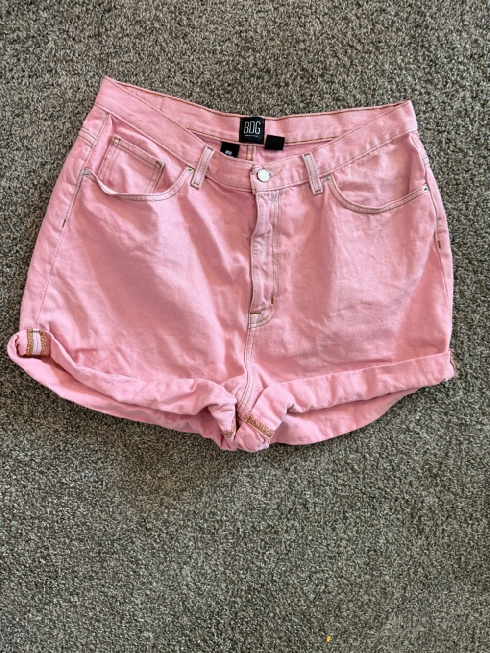 BDG Light Pink Rolled-Hem Denim Shorts
